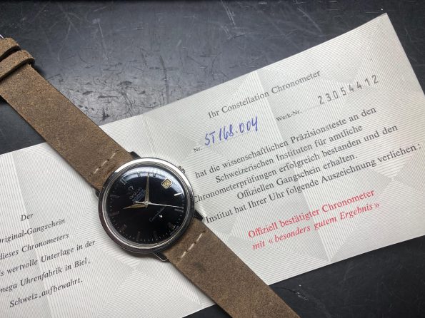 Vintage Omega Constellation Automatik Chronometer restauriertes Ziffernblatt schwarz 168004 PAPIERE