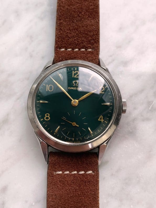 35mm Omega Handaufzug Vintage mit grünem Ziffernblatt Spezialanfertigung 2605