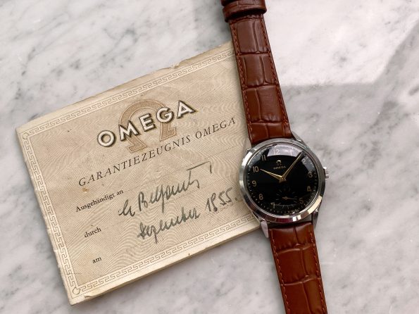 ORIGINALPAPIERE Omega Vintage Stahl schwarzes Ziffernblatt restauriert 2605