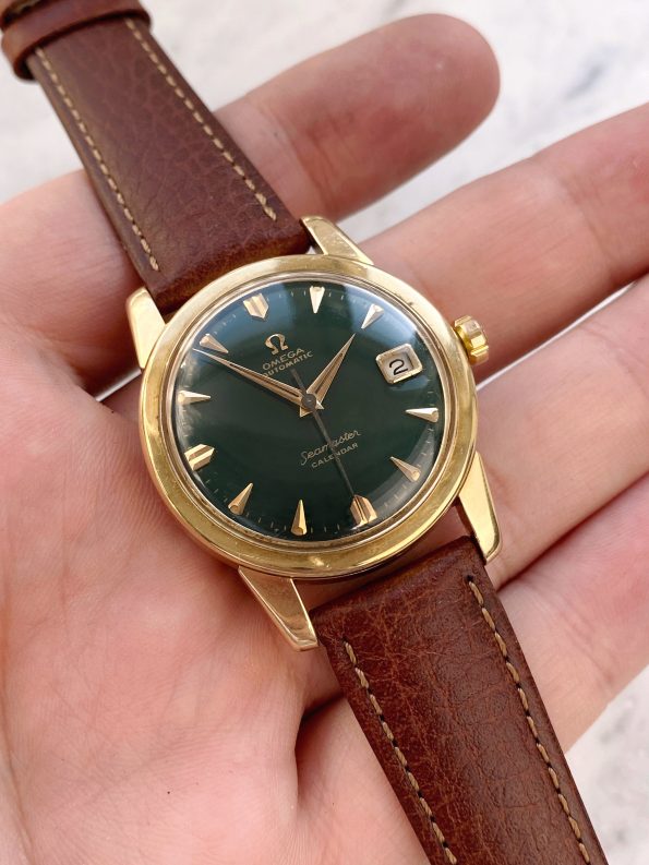 Serviced Omega Seamaster Calendar Automatic Vintage 2849 Custom Green Dial Solid Gold