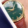 Solid Gold Omega Geneve Vintage Automatic Automatik Custom Green Dial 14702