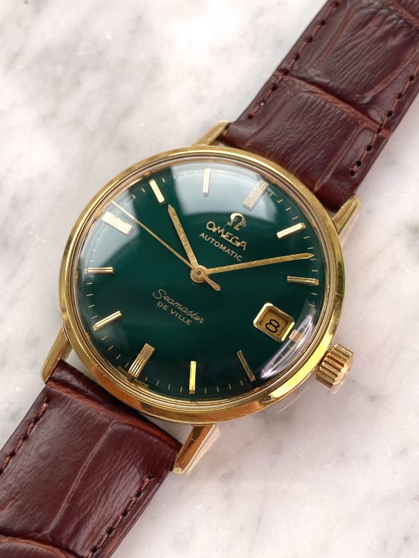 Solid Gold Omega Seamaster Vintage Automatic Automatik Custom Green Dial