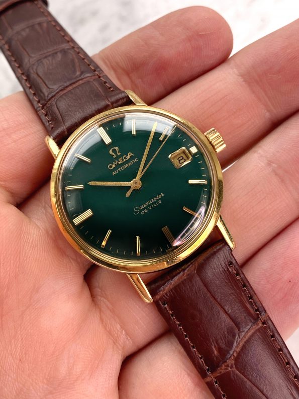 Solid Gold Omega Seamaster Vintage Automatic Automatik Custom Green Dial