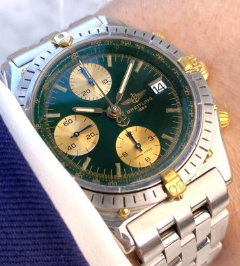 Original Breitling Chronomat Chronograph Green Dial Grün Serviced At Breitling