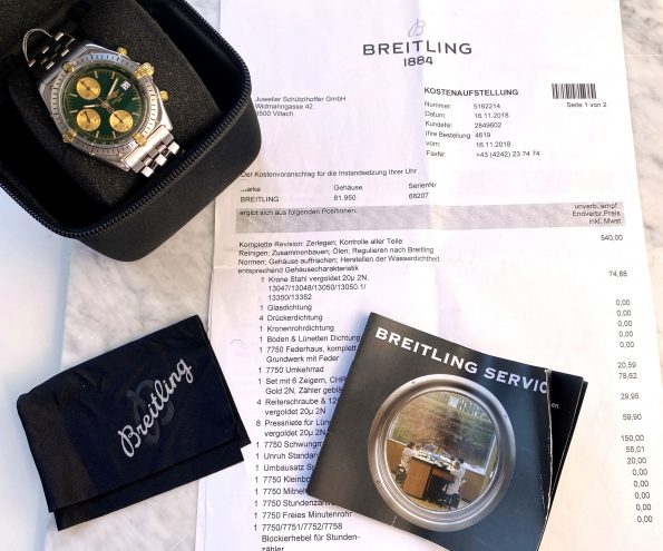 Original Breitling Chronomat Chronograph Grünes Ziffernblatt Serviciert bei Breitling