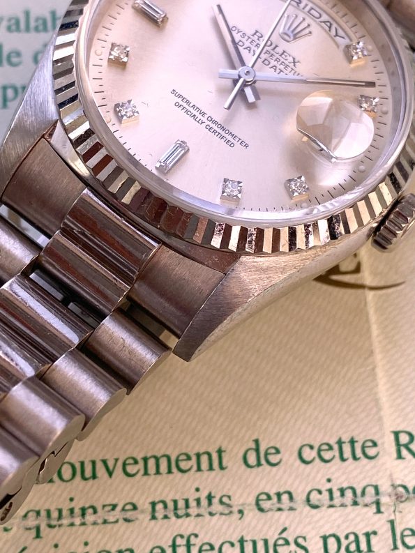Rolex Day Date Solid White Gold Diamond Dial Ref 18239 Original Papers