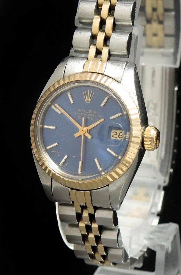 Unrestaurierte Rolex Damen Oyster Perpetual Date Blaues ZB