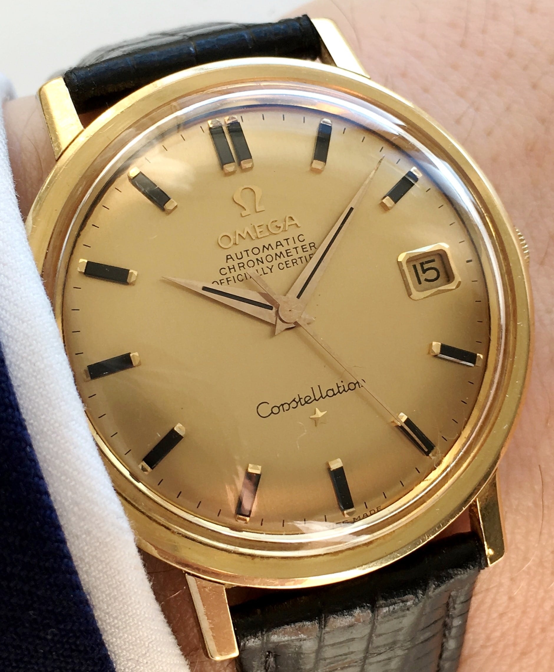 18 carat gold omega constellation watch