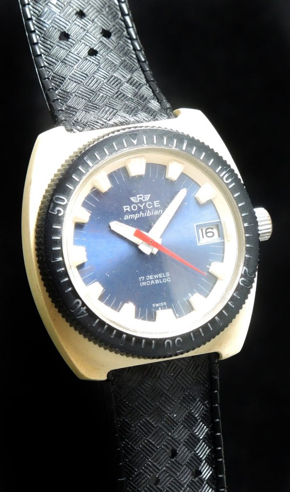 Pretty cool Royce Amphibian divers watch – blue dial white case black bezel