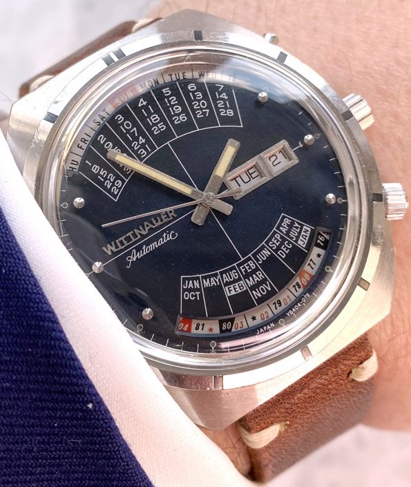 Serviced Wittnauer 2000 Perpetual Calendar Watch Triple Date Blue