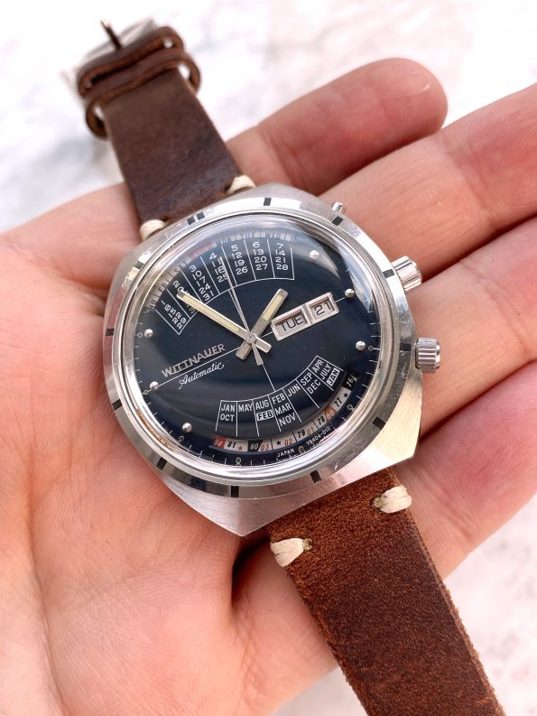 Serviced Wittnauer 2000 Perpetual Calendar Watch Triple Date Blue