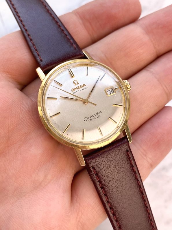 Beautiful Solid Gold Vintage Omega Seamaster De Ville Automatic LINEN DIAL