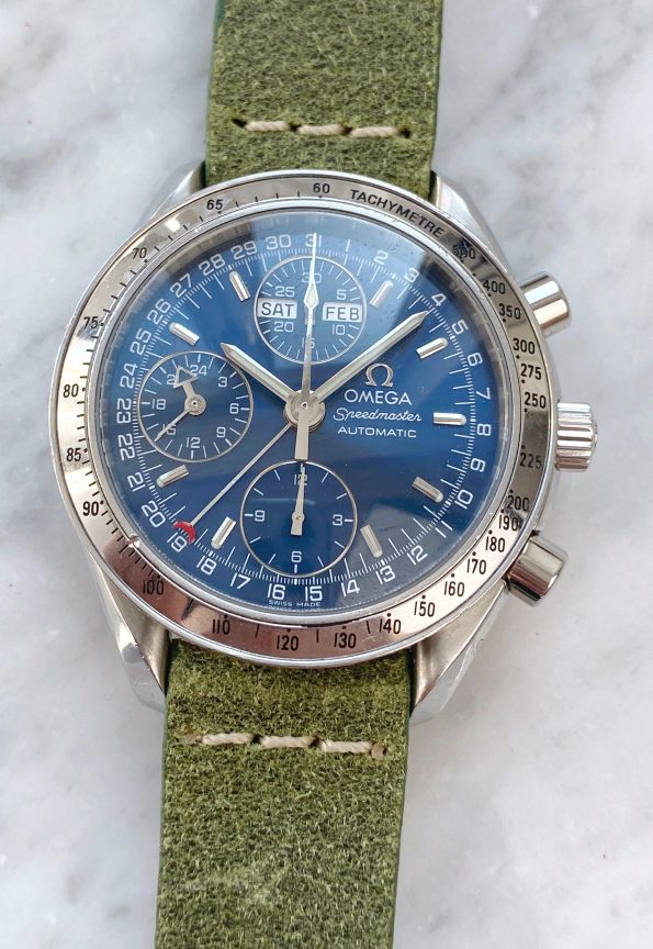 Omega Speedmaster Automatic Triple Date Day Date Blue Dial