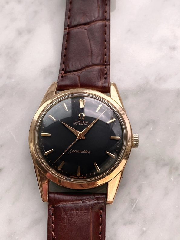 Vintage Omega Seamaster Automatic Rose Gold Plated Black Restored Dial 14700