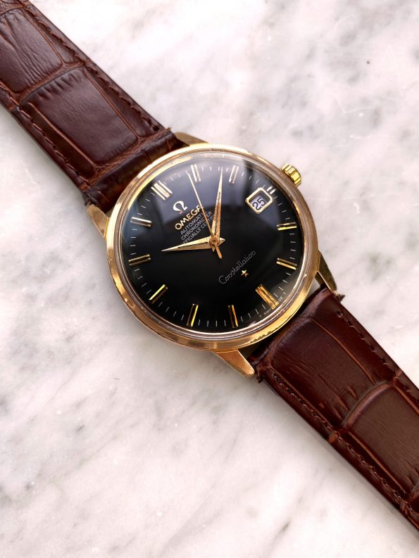Restored Omega Constellation Automatic Automatik 168.004 Black Dial Pink Gold Plated