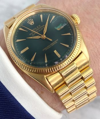 Vintage 50ties Rolex Datejust 6605 18ct Solid Gold grünes Money Zifferblatt (Spezialanfertigung) Automatik