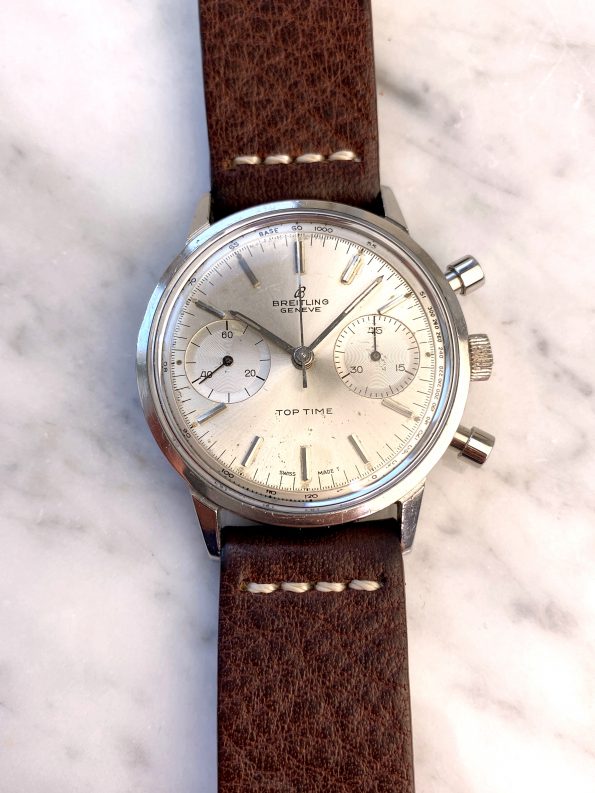 Original Breitling Top Time Chronograph Vintage Steel Silver Dial